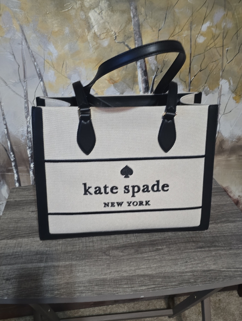 Kate Spade New York Black & Cream Canvas Tote Bag